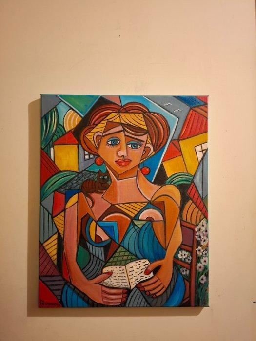 Olena Blinnikova(1963) - Oil painting-Mulher com um livro-No, Antiquités & Art, Art | Objets design