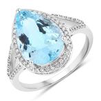 Ring - 14 karaat Witgoud - 3.94ct. tw. Aquamarijn - Diamant