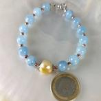 Zonder Minimumprijs - Armband Zilver Parel - Aquamarijn -, Handtassen en Accessoires, Armbanden, Nieuw