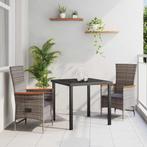 vidaXL Tuin Eettafel Set met kussen 3 pcs Grijs Poly rattan, Tuin en Terras, Verzenden, Nieuw