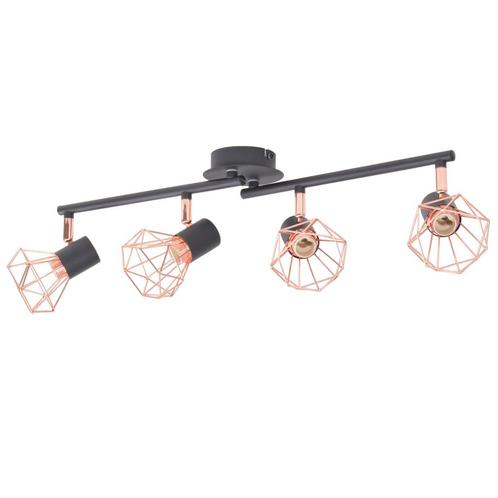 vidaXL Plafondlamp met 4 spotlights E14 zwart en koper, Maison & Meubles, Lampes | Plafonniers, Envoi