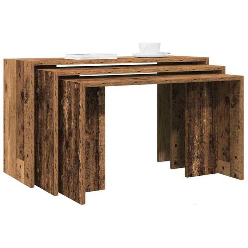 vidaXL 3-delige Tafeltjesset bewerkt hout oud houtkleurig, Huis en Inrichting, Tafels | Bijzettafels, Nieuw, Verzenden