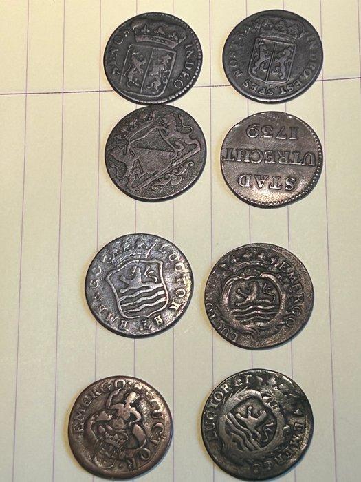Nederland, Provinciale munten Duit 1689/1793, 8 stuks, Postzegels en Munten, Munten | Nederland