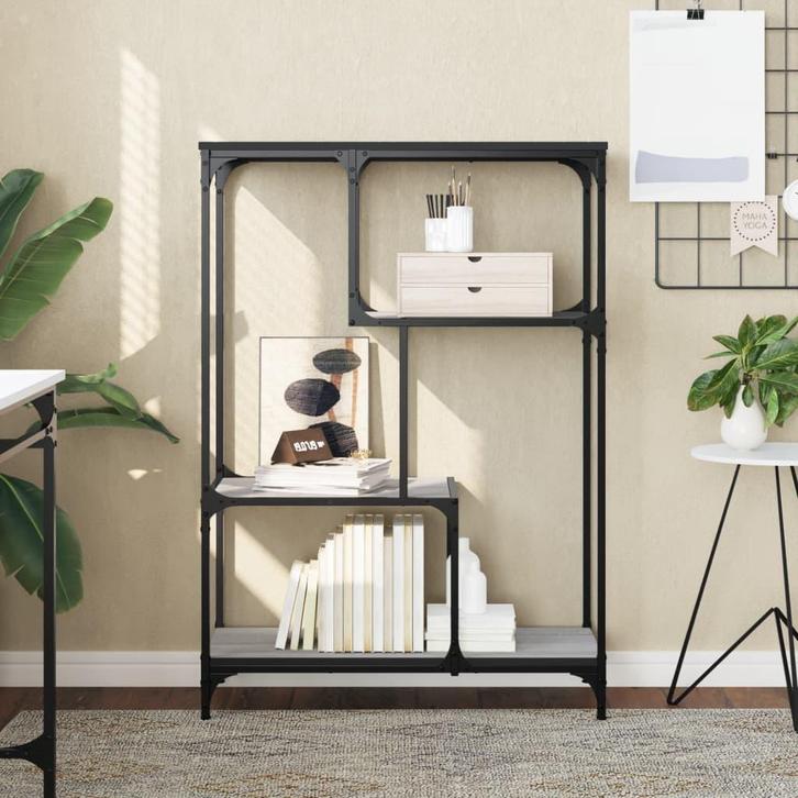 vidaXL Boekenrek 81x36x115 cm bewerkt hout en staal grijs, Huis en Inrichting, Kasten | Boekenkasten, Nieuw, Verzenden