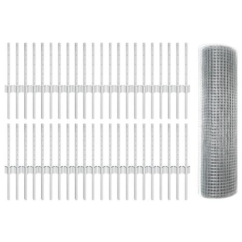 vidaXL Gegalvaniseerd Draadhek met 44 U-Palen Zilver 0.4x100, Tuin en Terras, Palen, Balken en Planken, Nieuw, Verzenden