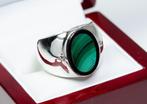 Zonder Minimumprijs - Ring - 925 zilver - onyx en malachiet, Handtassen en Accessoires, Ringen, Nieuw