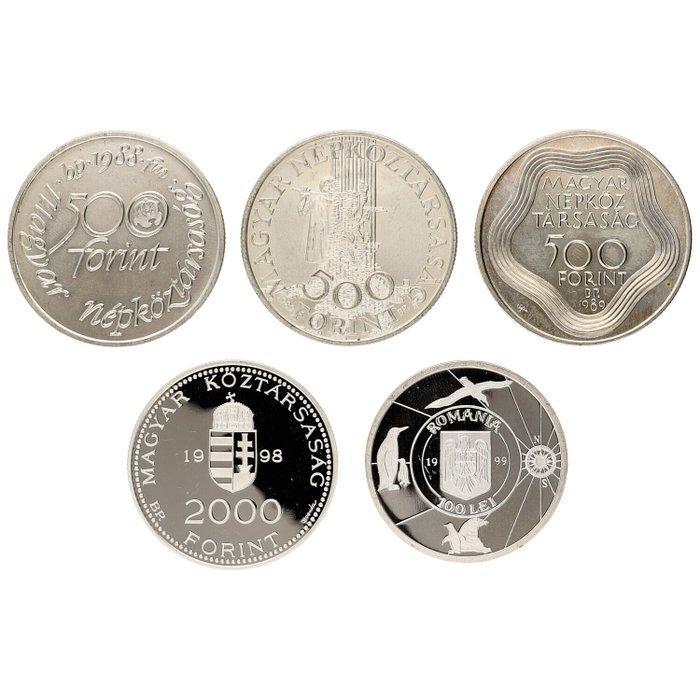 Hongrie, Roumanie. 500 Forint, 100 Lei 1988/1999 - (5 stuks), Postzegels en Munten, Munten | Europa | Niet-Euromunten