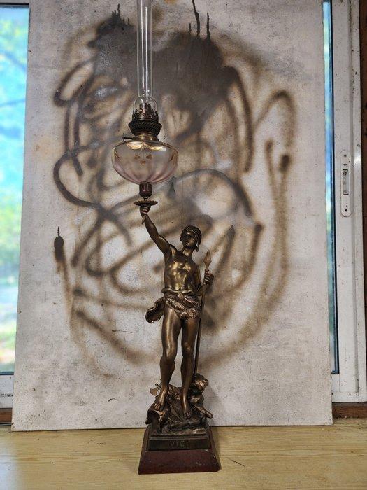 Olielamp - Spelter, marmer, kristal, glas, brons..., Antiek en Kunst, Antiek | Overige Antiek