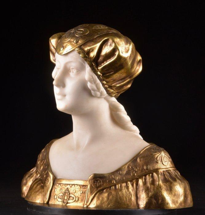 Beeld, Buste jonge dame - 544 cm - Carrara marble buste ,, Antiek en Kunst, Antiek | Keramiek en Aardewerk