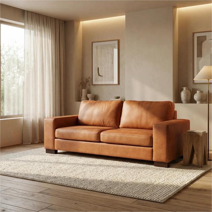 Leren bank Enjoy - 2,5 zits - Kenia Rost (oranje) - Poten, Maison & Meubles, Canapés | Salons, Enlèvement ou Envoi