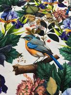 Verfijnde katoenen stof met vogels op bloeiende boommotief -, Antiek en Kunst, Curiosa en Brocante