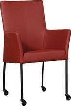 Rode leren moderne eetkamerstoel - poot rond zwart met wiel, Huis en Inrichting, Stoelen, Overige kleuren, Nieuw, Leer, Ophalen of Verzenden