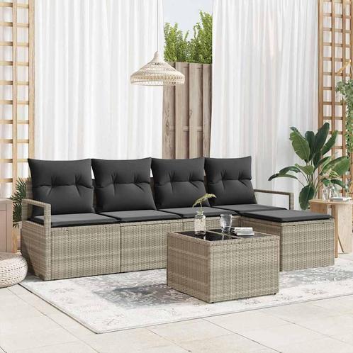 vidaXL Tuinbank Set 6 pcs Lichtgrijs Poly rattan, Tuin en Terras, Tuinsets en Loungesets, Nieuw, Verzenden