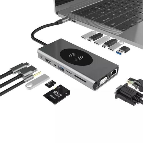 DrPhone MD7 15-in-1 USB C Hub met Draadloze Qi Lader-, Computers en Software, Overige Computers en Software, Nieuw, Verzenden