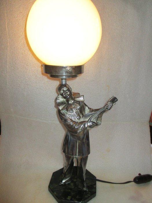 Lamp - Art Deco. Lamp Pierrot, metaal gepatineerd zilver,, Antiquités & Art, Art | Objets design