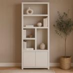 Wandkast Mangohout Evan Crème 80 (5 Open Vakken, 2 Deuren), Verzenden