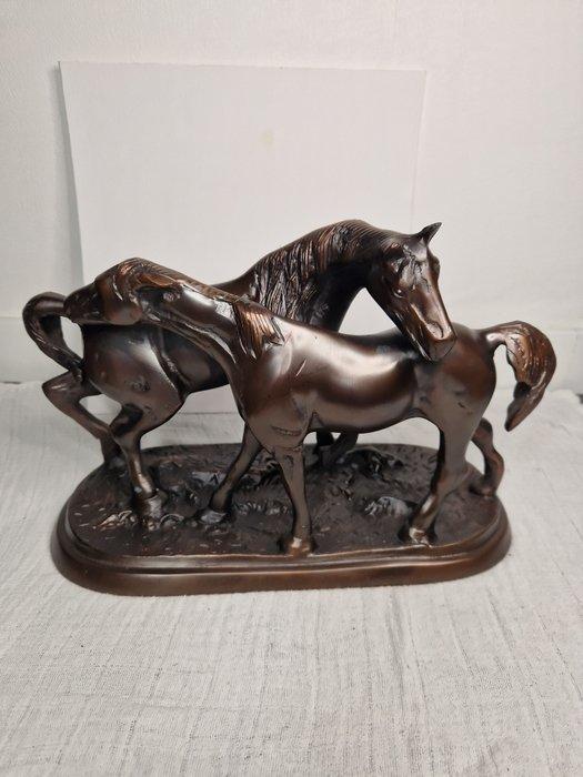 Beeld, Bronzen paarden - 18 cm - Brons - 1980, Antiek en Kunst, Curiosa en Brocante