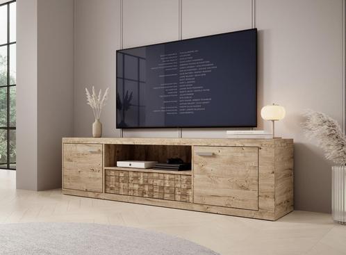 Meubella TV-Meubel eiken 195 cm TV kast met lade, Huis en Inrichting, Kasten |Televisiemeubels, 25 tot 50 cm, Nieuw, 150 tot 200 cm