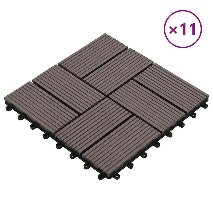 vidaXL Terrastegels 30x30 cm 1 m² HKC donkerbruin 11 st, Doe-het-zelf en Bouw, Vloerdelen en Plavuizen, Nieuw, Verzenden