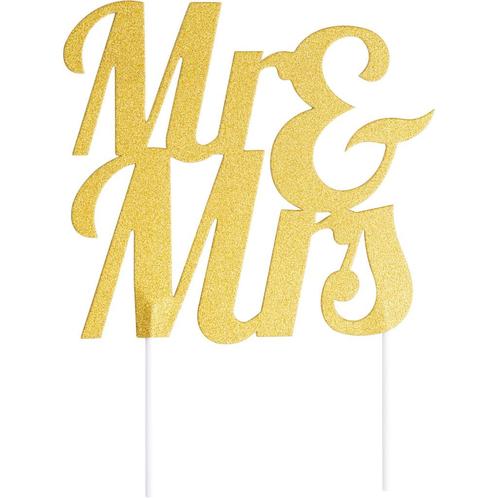 Gouden Bruiloft Taarttopper Mr & Mrs 23cm, Hobby & Loisirs créatifs, Articles de fête, Envoi