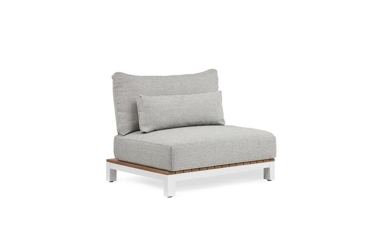 Suns Evora eenzitter wit frame/teak met soft grey, Tuin en Terras, Tuinsets en Loungesets