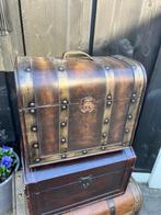 Opbergkoffer (3) - Hout/leder opbergkoffers - Leder, Hout -, Antiek en Kunst
