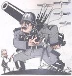 Mussolini op het oorlogspad op spotprent (lijst optie), Verzenden