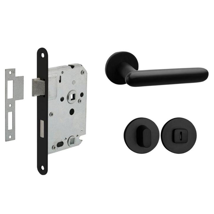 Deurbeslag set met WC-slot en deurklink Rinnovo zwart, Doe-het-zelf en Bouw, Hang- en Sluitwerk, Klink of Kruk, Nieuw, Overige materialen