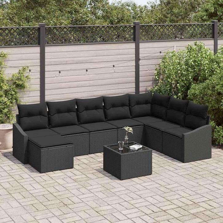 vidaXL Tuinbank Set met kussen met opslag 8 pcs Zwart poly, Jardin & Terrasse, Ensembles de jardin, Envoi