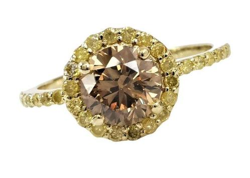 Ring - 14 karaat Geel goud -  1.50ct. tw. Gemengd geel, Handtassen en Accessoires, Ringen