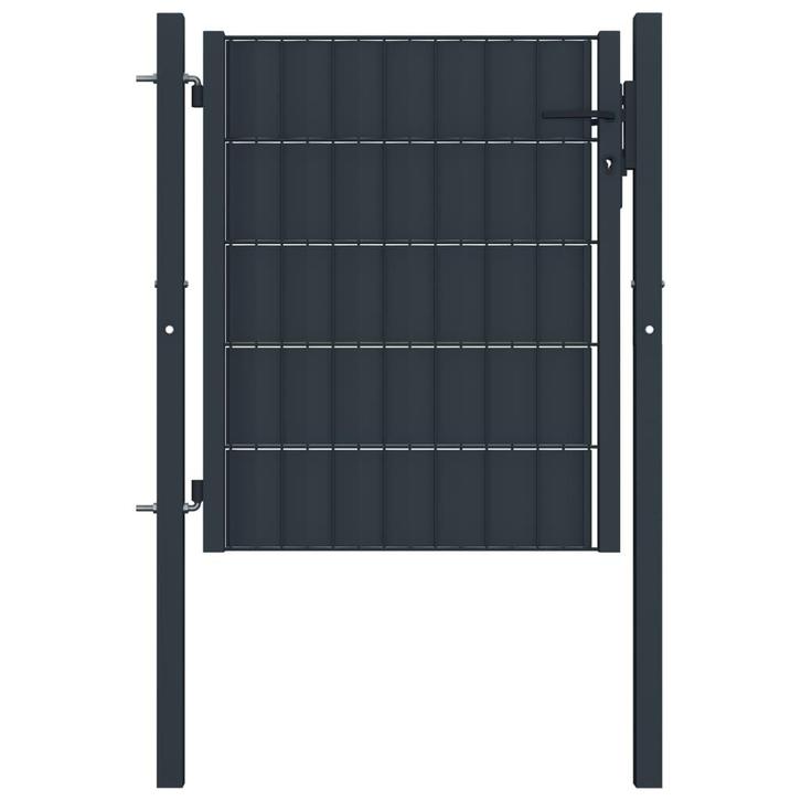 vidaXL Hekpoort PVC en staal 100x101 cm antraciet, Tuin en Terras, Tuinpoorten, Nieuw, Verzenden