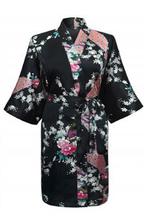 KIMU® Kimono Zwart Kort M-L Yukata Satijn Boven de Knie Kort, Kleding | Dames, Ophalen of Verzenden, Nieuw