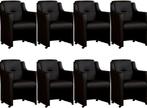 Set van 8 Zwarte leren landelijke eetkamerfauteuils - Toledo, Huis en Inrichting, Stoelen, Overige kleuren, Nieuw, Leer, Ophalen of Verzenden