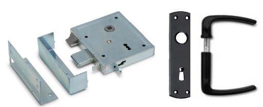 Poortslot met dagschoot en zwart beslag inclusief 2 sleutels, Doe-het-zelf en Bouw, Hang- en Sluitwerk, Klink of Kruk, Nieuw, Overige materialen