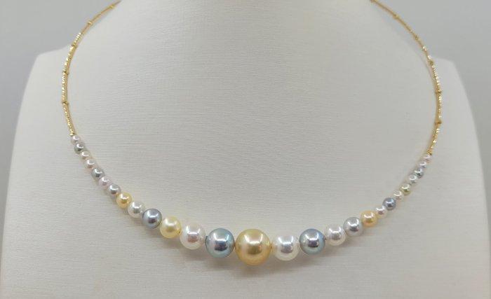 Halsketting - 18 karaat Geel goud - 3x10mm Akoya parels, Handtassen en Accessoires, Kettingen