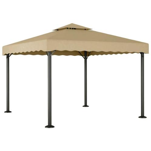 vidaXL Prieel 3x3 m aluminium en staal taupe, Tuin en Terras, Partytenten, Nieuw, Verzenden