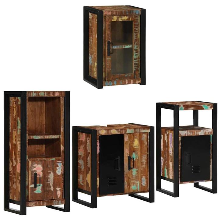 vidaXL Badkamermeubel Set 4 pcs Multikleur Massief, Huis en Inrichting, Badkamer | Badkamermeubels, Nieuw, Verzenden