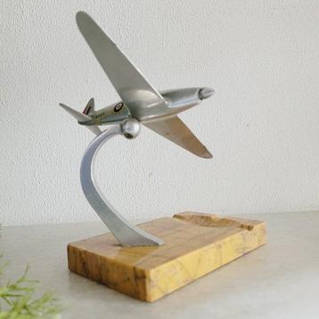 Asbak - Chroom, Marmer - Spitfire Vliegtuig, Marmeren Asbak