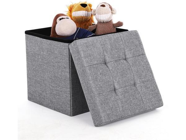 Veiling - iBella Living poef met opslag grijs, Huis en Inrichting, Zetels | Voetbanken en poefs