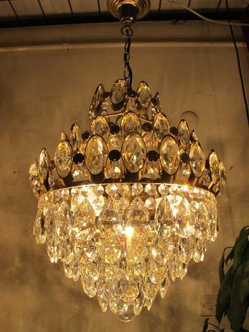 Lustre - Laiton doré - Lampe en cristal antique