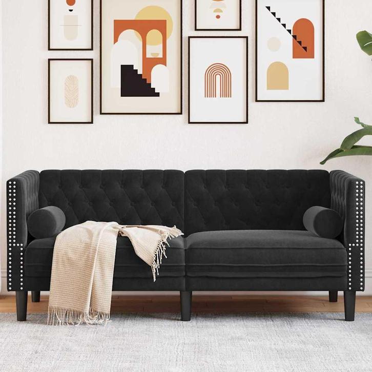 vidaXL Chesterfieldbank met kussen Zwart 174 x 74,5 x 70,5, Huis en Inrichting, Zetels | Zetels, Nieuw, Verzenden
