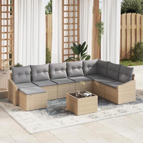 vidaXL 9-delige eetset voor in de tuin met kussens - zwart, Tuin en Terras, Tuinsets en Loungesets, Nieuw, Verzenden