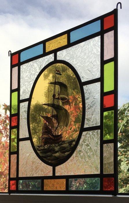 Glas-in-loodraam - 2e helft 20e eeuw - raamhanger VOC-schip, Antiek en Kunst, Curiosa en Brocante