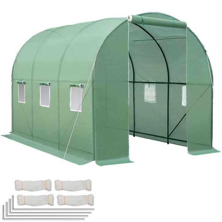 tectake Foliekas in tunnelvorm met 6 ramen 343x200x200cm - g, Tuin en Terras, Kweekspullen, Verzenden