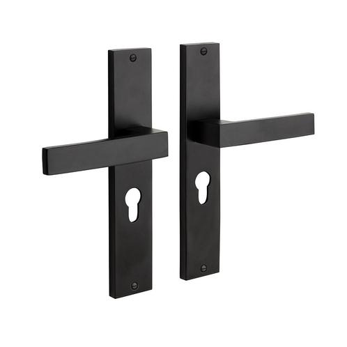 Geveerde Deurklink Lusso met schild en profielcilindergat, Doe-het-zelf en Bouw, Hang- en Sluitwerk, Klink of Kruk, Nieuw, IJzer