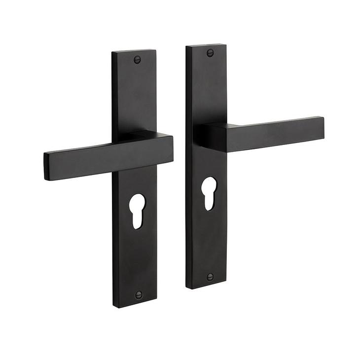 Geveerde Deurklink Lusso met schild en profielcilindergat, Doe-het-zelf en Bouw, Hang- en Sluitwerk, Klink of Kruk, Nieuw, IJzer