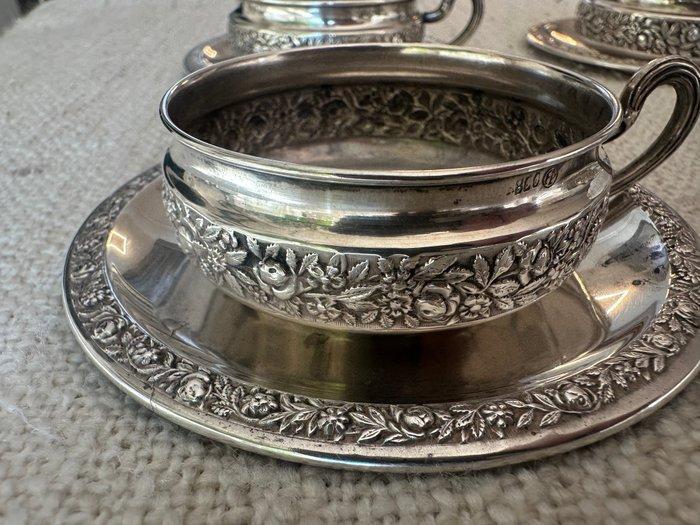 Tasse et soucoupe (6) - Argent 800 - Europe continentale, Antiquités & Art, Antiquités | Argent & Or