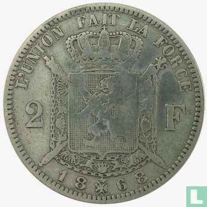 België 2 francs 1868 (met kruis op kroon), Postzegels en Munten, Munten | België, Losse munt, Goud, Zilver, Verzenden