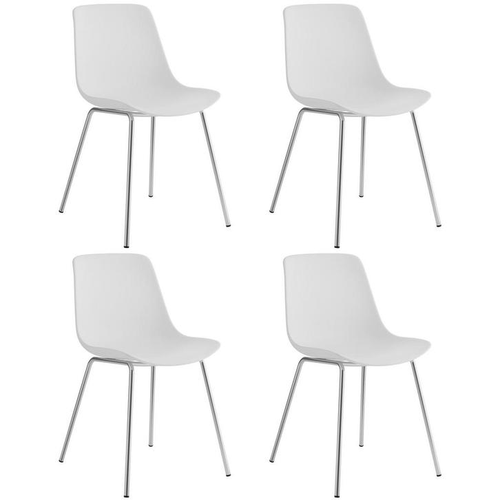 tectake Kunststofstoelen Mave, ergonomisch, 120 kg - wit/chr, Huis en Inrichting, Stoelen, Verzenden