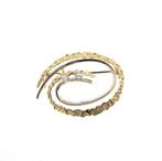 Bicolor gouden broche met diamant | 0,08 ct. (witgoud), Handtassen en Accessoires, Broches, Gebruikt, Overige kleuren, Ophalen of Verzenden